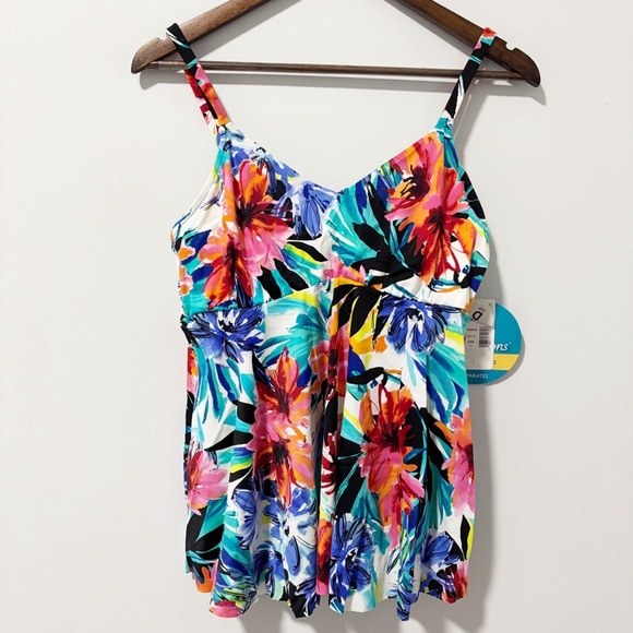 Swim Solutions Other - Swim‎ Solutions Womens Tankini Swim Top Size 12 Underwire Tropical Beach Flowy